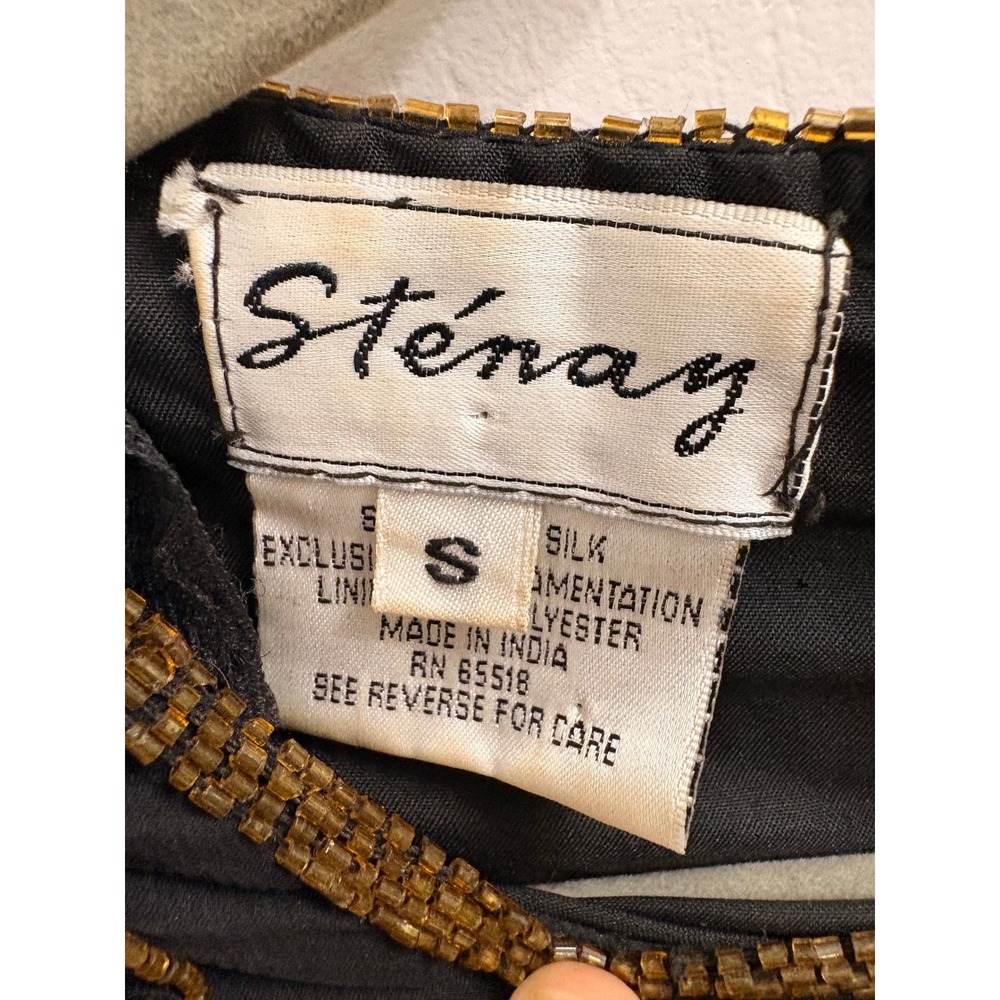 Stenay Vintage 80s Silk Sequin Beaded Top Gold Black Floral Evening Blouse Small - Picture 3 of 4